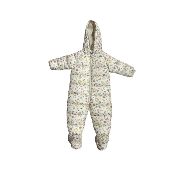 Purebaby Quilted Floral Grow Suit Snowsuit 12–18 Months Hooded Cozy Cottagecore - Picture 2 of 7